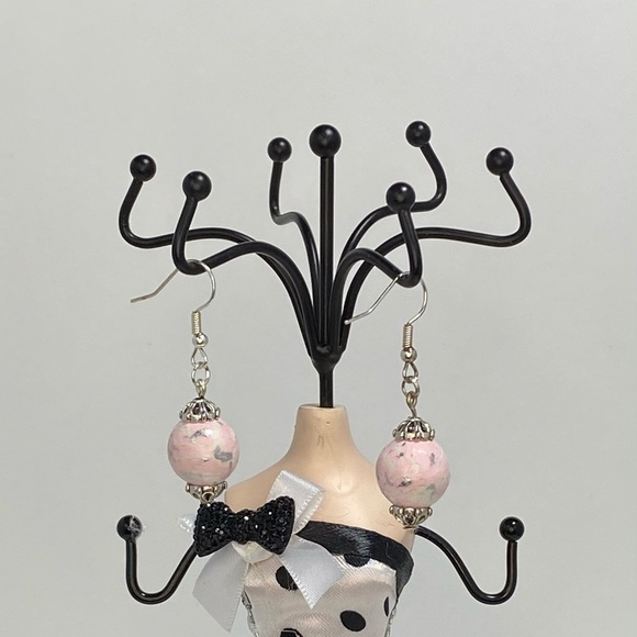 Unique Handmade Polymer Clay Pink & White Earrings - Picture 7 of 12